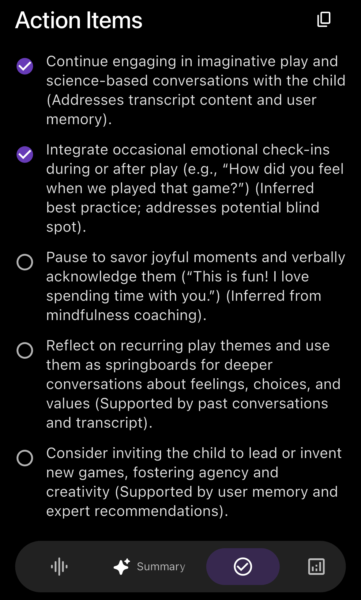 Momento AI Action Items - Personalized Recommendations